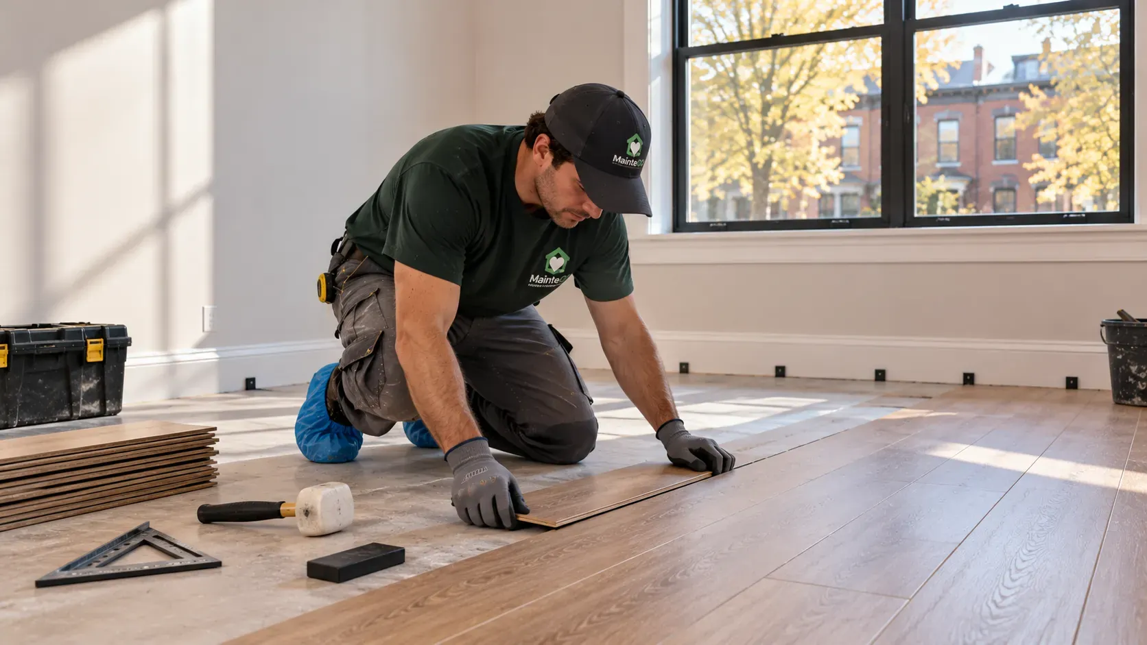 MainteGO flooring professional installing flooring in a Chicago home