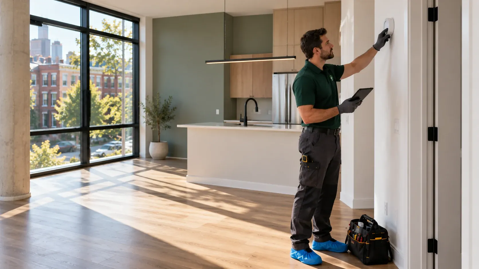 MainteGO technician inspecting a Chicago rental property